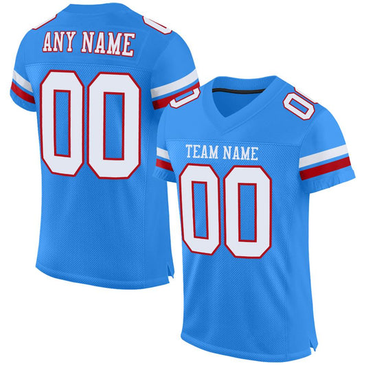 Maxcorners Custom Powder Blue White-Red Mesh Authentic Football Jersey LM2605