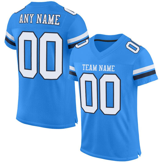 Maxcorners Custom Powder Blue White-Navy Mesh Authentic Football Jersey LM2605