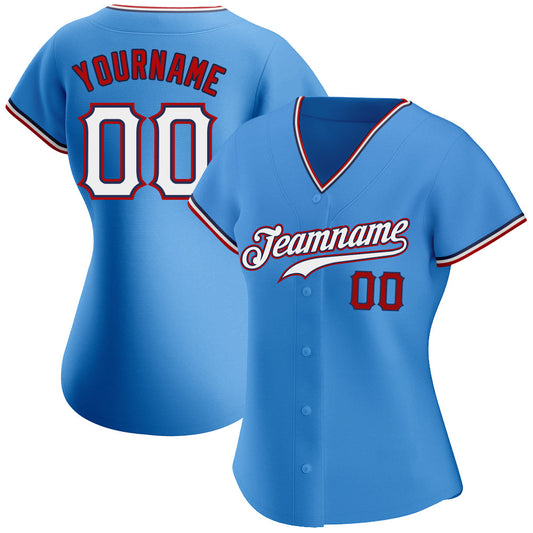 Maxcorners Custom Powder Blue White-Red Authentic Baseball Jersey LM2605