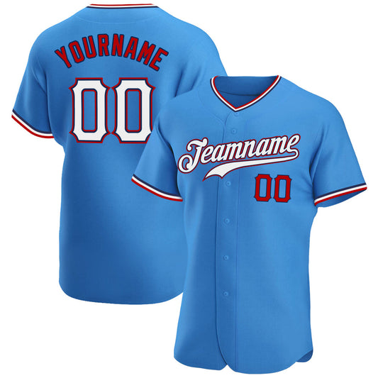 Maxcorners Custom Powder Blue White-Red Authentic Baseball Jersey LM2605