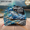 Maxcorners Fishing  Blue Camouflage Fishing Boat Multi Options Personalized Name 3D Classic Cap (11 Fish Species)