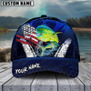 Maxcorners Fishing Dark Blue Scratch American Flag Pattern Sport Pattern Personalized Name 3D Cap (11 Breeds)