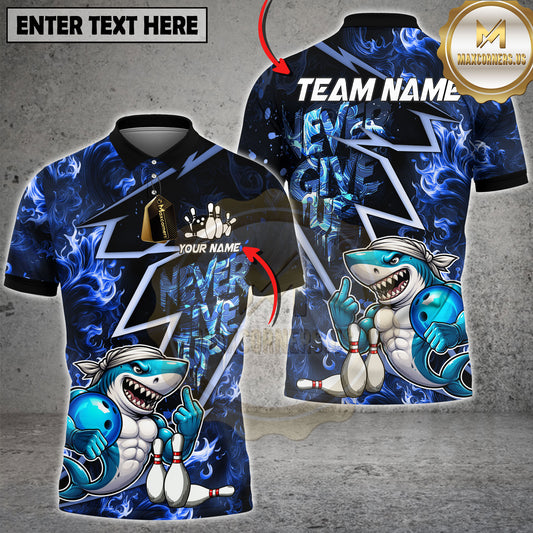 Maxcorners Shark Bowling Shirt Muscle Cartoon Aggressive Design Multicolor Options Personalized Name, Team Name 3D Shirt (2 Colors)