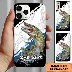 Maxcorners Pike Fishing Topwater Lure Splash Art Black White Personalized Name Phone Case
