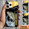 Maxcorners Fishing Black Gold Tech Frame Water Splash Personalized Name Phone Case (10 Fish Species)