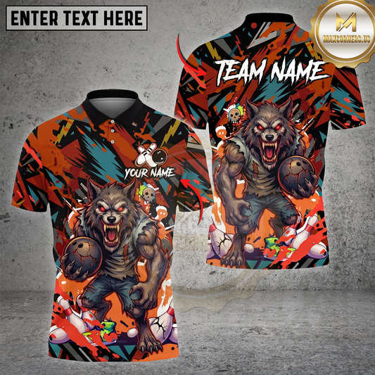 Maxcorners Bowling Shirt Angry Wolf Strike Ball Graffiti Street Style Graphic Multicolor Options Personalized Name, Team Name 3D Shirt (4 Colors)