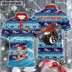 Maxcorners Funny Christmas Santa Surfing Swell Billiard Personalized Name 3D Shirt