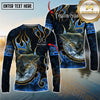 Maxcorners Freshwater Fish Fishing Flame Dark Blue Luxury Pattern Personalized Name, Team Name Long Sleeve Shirt (6 Breeds)