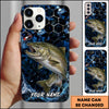 Maxcorners Bass Fishing Phone Case Blue Ocean Hexagon Lure Art Design Custom Angler Name Phone Case (12 Fish Species)