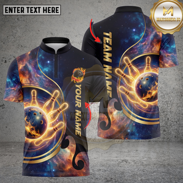 Maxcorners Galaxy Bowling Shirt Cosmic Nebula Ball Personalized Name, Team Name 3D Shirt