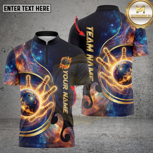 Maxcorners Galaxy Bowling Shirt Cosmic Nebula Ball Personalized Name, Team Name 3D Shirt