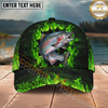 Maxcorners Fishing Green Flame Brick Wall Multi Options Personalized Name 3D Classic Cap (11 Fish Species)