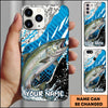 Maxcorners Fishing Jumping Blue Geometric Splash Art Personalized Name Phone Case (10 Fish Species)