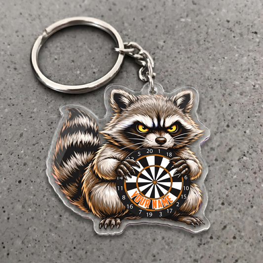Maxcorners Angry Raccoon Darts Personalized Name Keychain