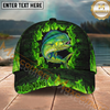 Maxcorners Fishing Green Flame Brick Wall Multi Options Personalized Name 3D Classic Cap (11 Fish Species)