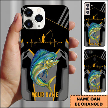 Maxcorners Mahi-mahi Fishing Heartbeat Angler Silhouette Design Personalized Name Phone Case