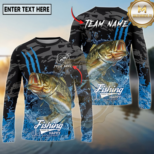 Maxcorners Fishing Camo Water Splash Personalized Name, Team Name Long Sleeve Shirt (9 Breeds)