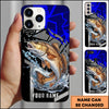 Maxcorners Fishing Dynamic Blue Geometric Splash Art Personalized Name Phone Case (10 Fish Species)
