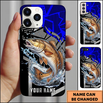 Maxcorners Trout Fishing Dynamic Blue Geometric Splash Art Personalized Name Phone Case