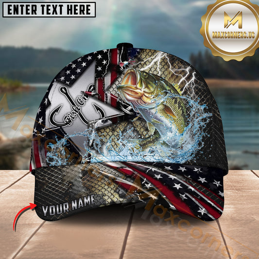 Maxcorners Fishing Vintage Hook Patriotic Style Personalized 3D Cap (13 Fish Species)