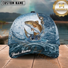 Maxcorners Fishing Blue Water Splash Hook Line Customized Name 3D Cap