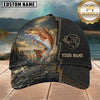 Maxcorners Fishing Golden Sunset Splash Black Leather Customized Name 3D Cap