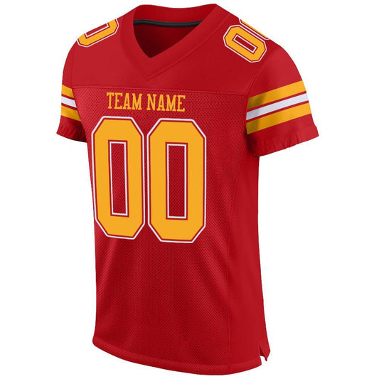Maxcorners Custom Red Gold-White Mesh Authentic Football Jersey LM2605
