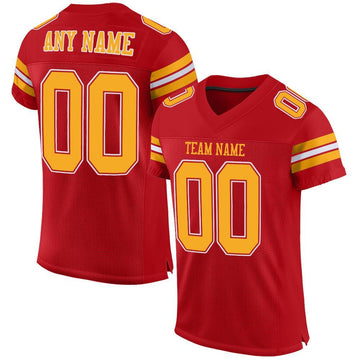 Maxcorners Custom Red Gold-White Mesh Authentic Football Jersey LM2605