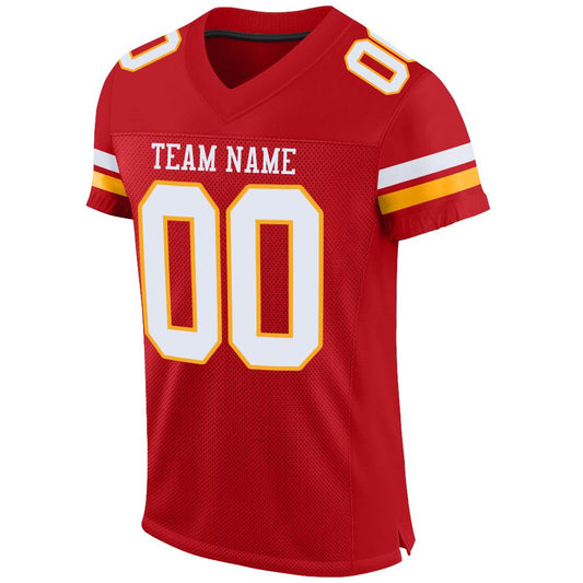 Maxcorners Custom Red White-Gold Mesh Authentic Football Jersey LM2605