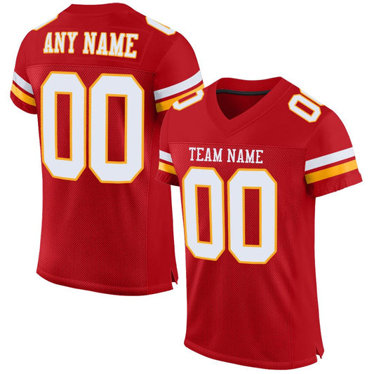 Maxcorners Custom Red White-Gold Mesh Authentic Football Jersey LM2605