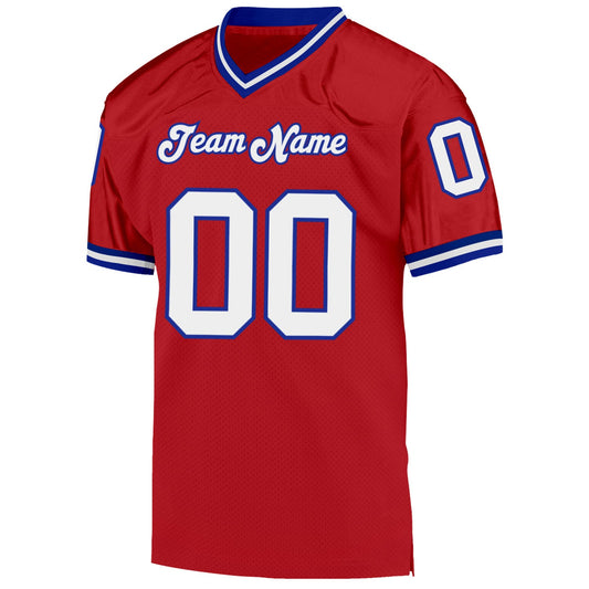 Maxcorners Custom Red White-Royal Mesh Authentic Throwback Football Jersey LM2605