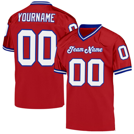 Maxcorners Custom Red White-Royal Mesh Authentic Throwback Football Jersey LM2605