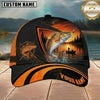 Maxcorners Fishing Black Orange Sunset Customized Name 3D Cap