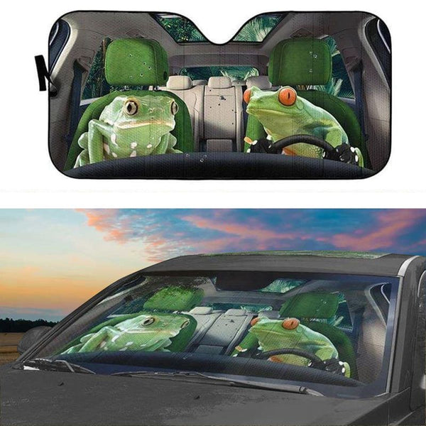 Maxcorners Green Frogs Couple CAR All Over Printed 3D Sun Shade