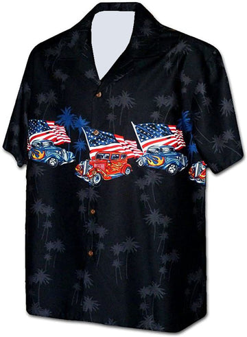Maxcorners Retro Hot Rod American Flag Hawaiian Shirt