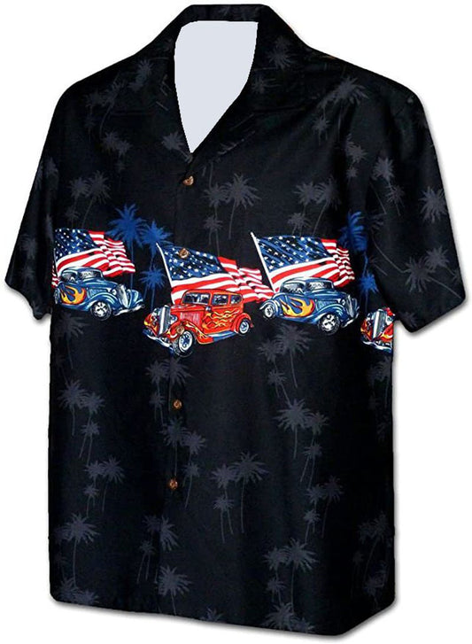 Maxcorners Retro Hot Rod American Flag Hawaiian Shirt