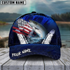 Maxcorners Fishing Dark Blue Scratch American Flag Pattern Sport Pattern Personalized Name 3D Cap (11 Breeds)