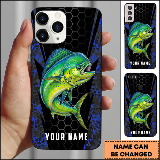 Maxcorners Mahi-mahi Fishing 3D Realistic Honeycomb Tech Background Personalized Name Phone Case