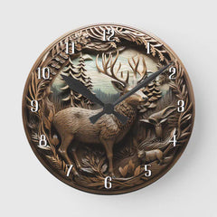 Maxcorners Rustic Deer Hunting Cabin Round Clock TU3012