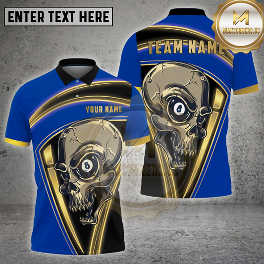 Maxcorners Skull Billiards Shirt Gold Frame Horror Graphic Multicolor Options Personalized Name, Team Name 3D Shirt (4 Colors)