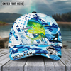 Maxcorners Fishing Blue White Seawwave American Flag Pattern Sport Pattern Personalized Name 3D Cap (11 Breeds)