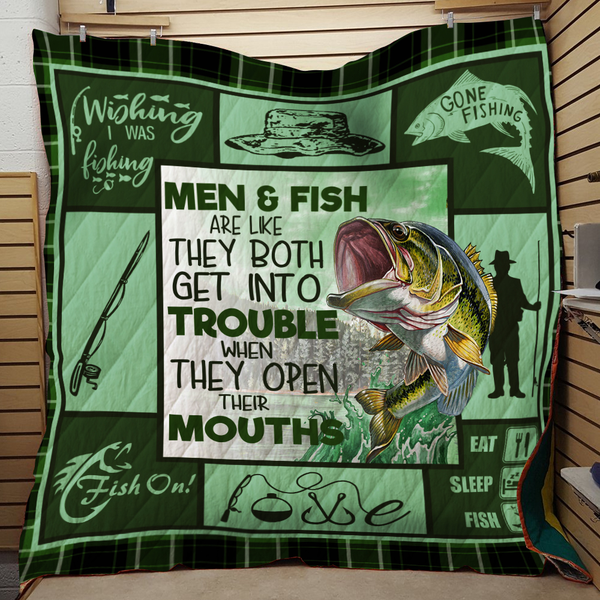 Maxcorners Fishing Men And Fish Fishing Lovers 3D Quilt - Blanket