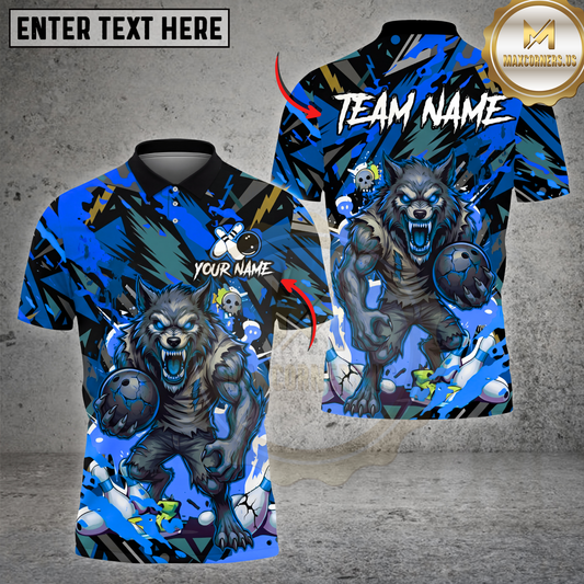 Maxcorners Bowling Shirt Angry Wolf Strike Ball Graffiti Street Style Graphic Multicolor Options Personalized Name, Team Name 3D Shirt (4 Colors)
