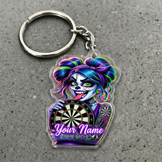 Maxcorners Tattoo Punk Darts Girl Personalized Name Acrylic Keychain