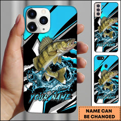 Maxcorners Walleye Fishing Blue Black Geometric Lightning Splash Personalized Name Phone Case