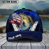 Maxcorners Fishing Dark Blue Scratch American Flag Pattern Sport Pattern Personalized Name 3D Cap (11 Breeds)