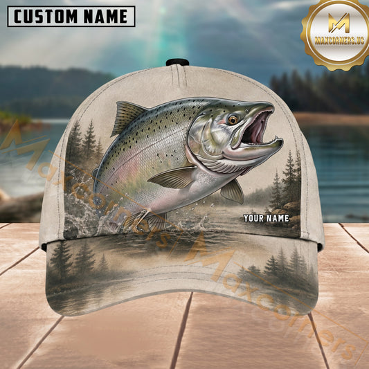 Maxcorners Fishing Vintage Lake Scene Personalized 3D Cap