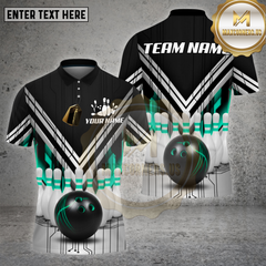 Maxcorners Bowling Shirt – Black White Red V-Stripe Strike Ball & Pins 3D Design – Multi Options Personalized Name, Team Name 3D Shirt