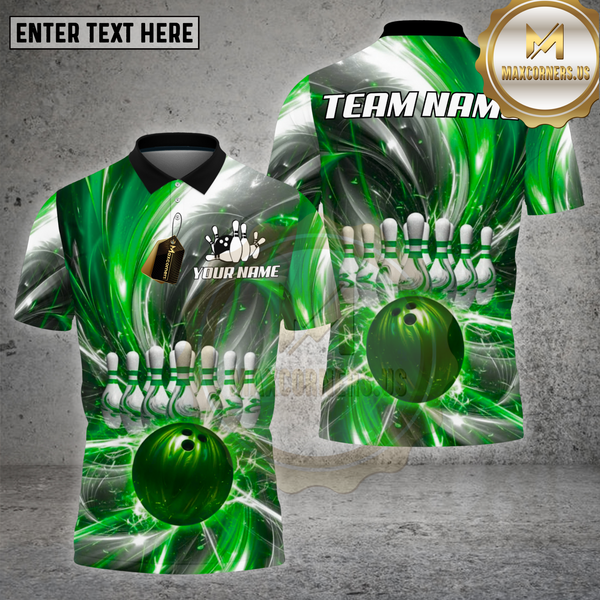 Maxcorners Bowling Shirt – Red Lightning Strike Ball & Pins Explosion 3D Design – Personalized Name, Team Name 3D Shirt
