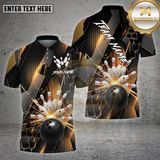 Maxcorners Bowling Shirt – Gold Metallic Pins & Ball Luxury Pattern 3D Design – Personalized Name, Team Name 3D Shirt